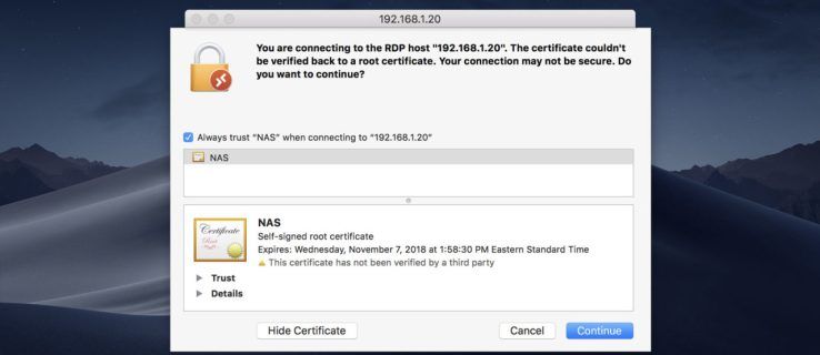 Microsoft Remote Desktop pour Mac : Toujours faire confiance au certificat