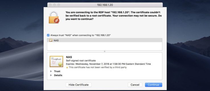 Microsoft Remote Desktop untuk Mac: Selalu Percayai Sertifikat