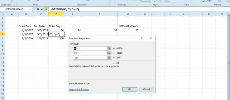 Kā programmā Excel aprēķināt dienas starp diviem datumiem