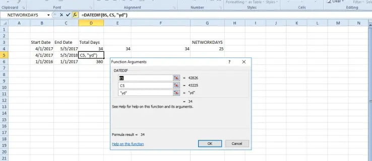 So berechnen Sie Tage zwischen zwei Daten in Excel