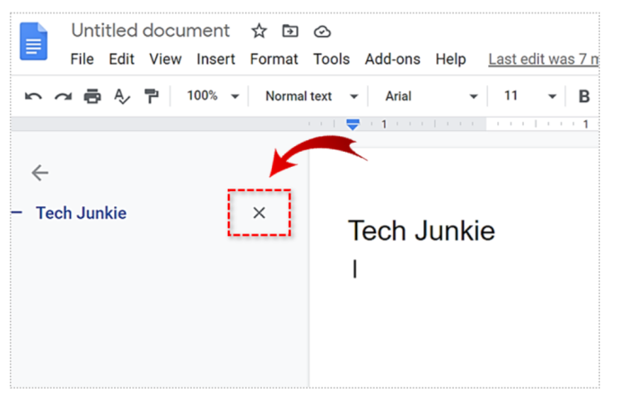   محرر مستندات Google - حذف العنوان من المخطط التفصيلي