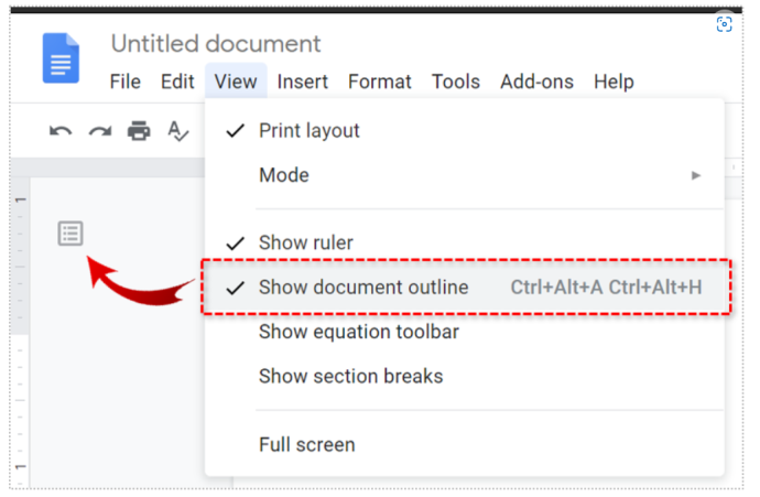   Google Docs - Mostra l'esquema del document