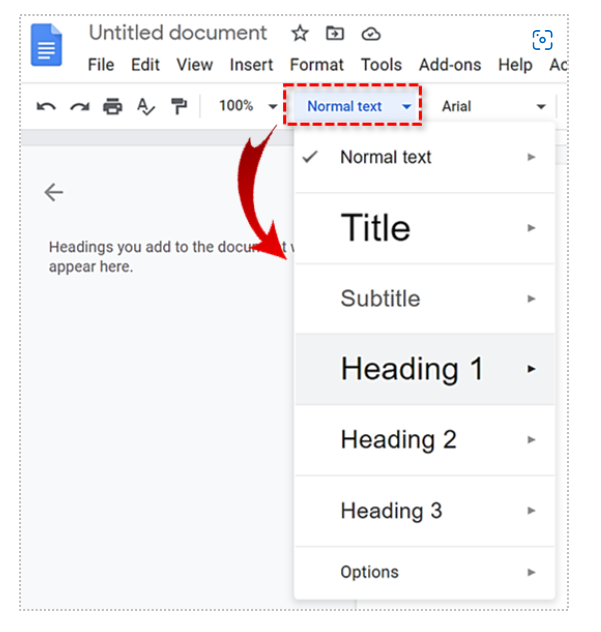   Google Documents - Options de texte