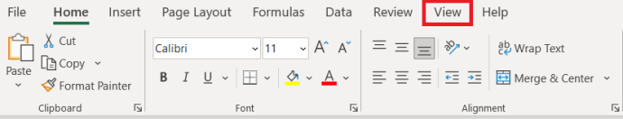   Excel-valikko - Näytä