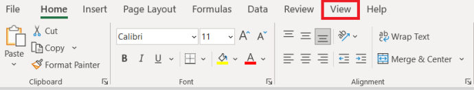   Menu programu Excel — Widok