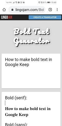 Как да направите текста удебелен в Google Keep
