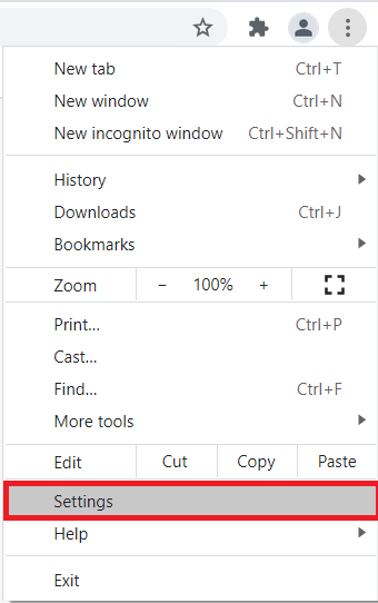   Opción de configuración de Chrome