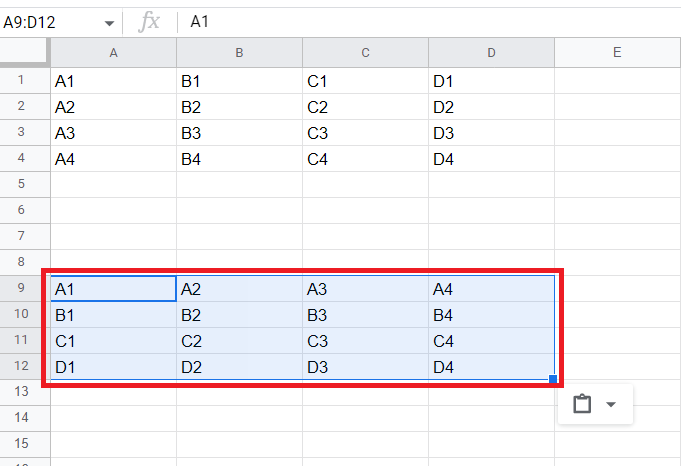   Google Sheets - Tempel Spesial - Hasil Transposisi