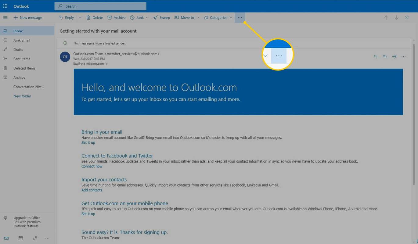 כיצד להדפיס דואר אלקטרוני מ- Outlook או Outlook.com