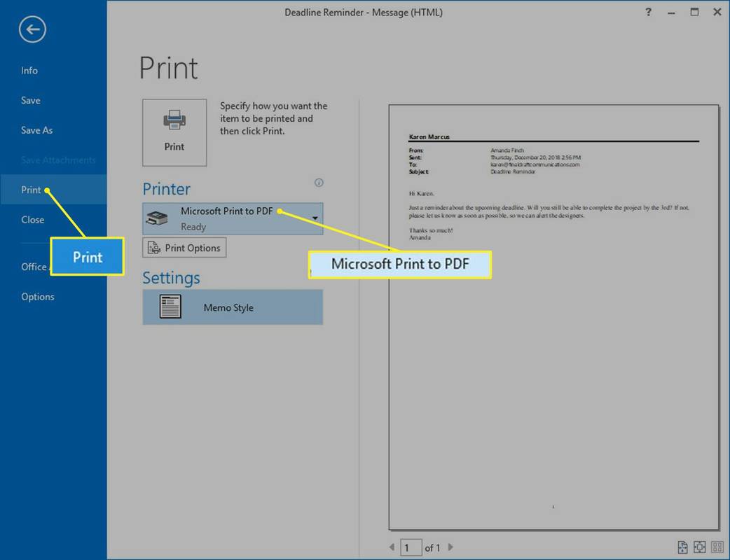 Πώς να αποθηκεύσετε ένα μήνυμα ηλεκτρονικού ταχυδρομείου του Outlook ως PDF