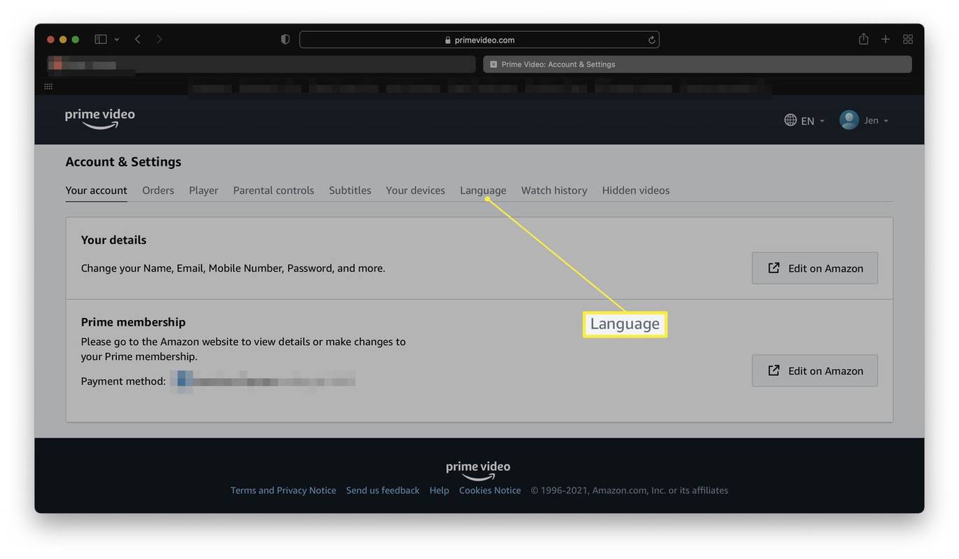 Как да промените езика на Amazon Prime Video
