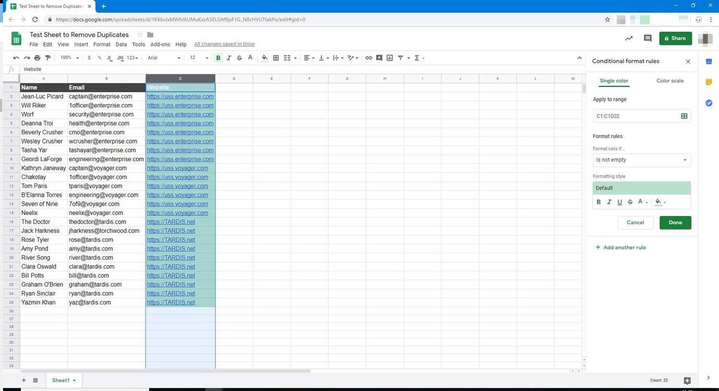 Hoe u duplicaten kunt markeren en vinden in Google Spreadsheets