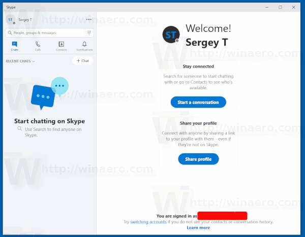Hogyan lehet kilépni a Skype-ból a Windows 10 rendszerben (Store alkalmazás az operációs rendszerrel együtt)