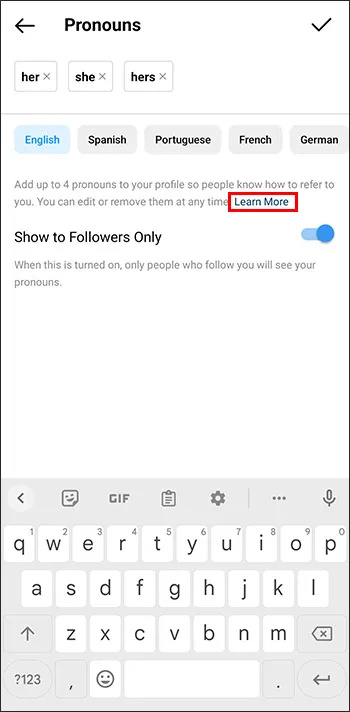 Hur man lägger till pronomen till Instagram