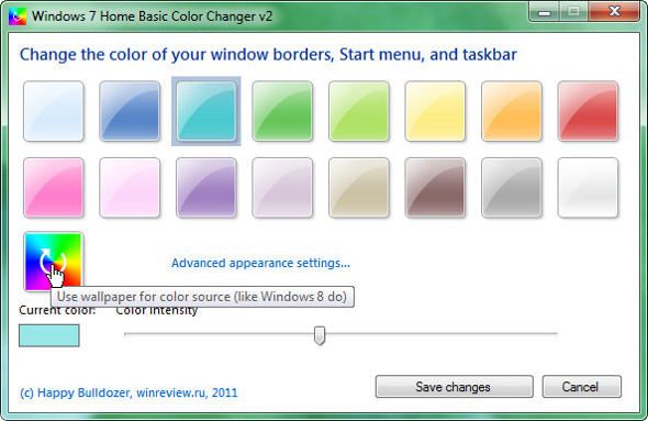 Windows 7 Home Basic Menič farieb