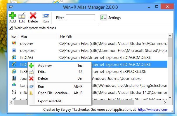 Win + R Alias ​​Manager