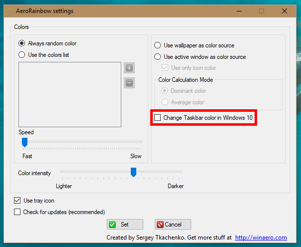 AeroRainbow 4.1 on väljas, saab Windows 10 tegumiriba värvi muuta