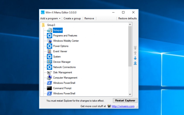 Nav izdevies Win + X Menu Editor v3.0