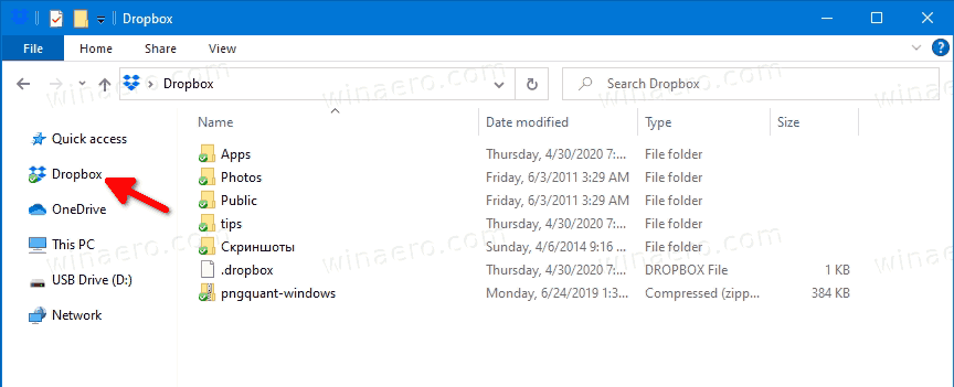 Pašalinkite „Dropbox“ iš naršymo srities sistemoje „Windows 10“