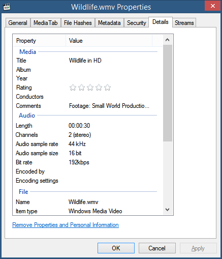 MediaTabを使用して、メディアファイルに関する詳細なプロパティとタグ/メタデータ情報を参照してください