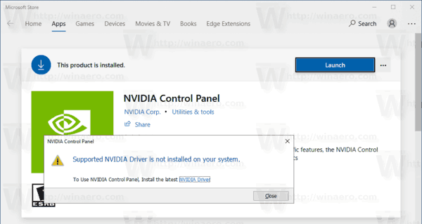Entsperren Sie die NVIDIA Control Panel Store App in Windows 10