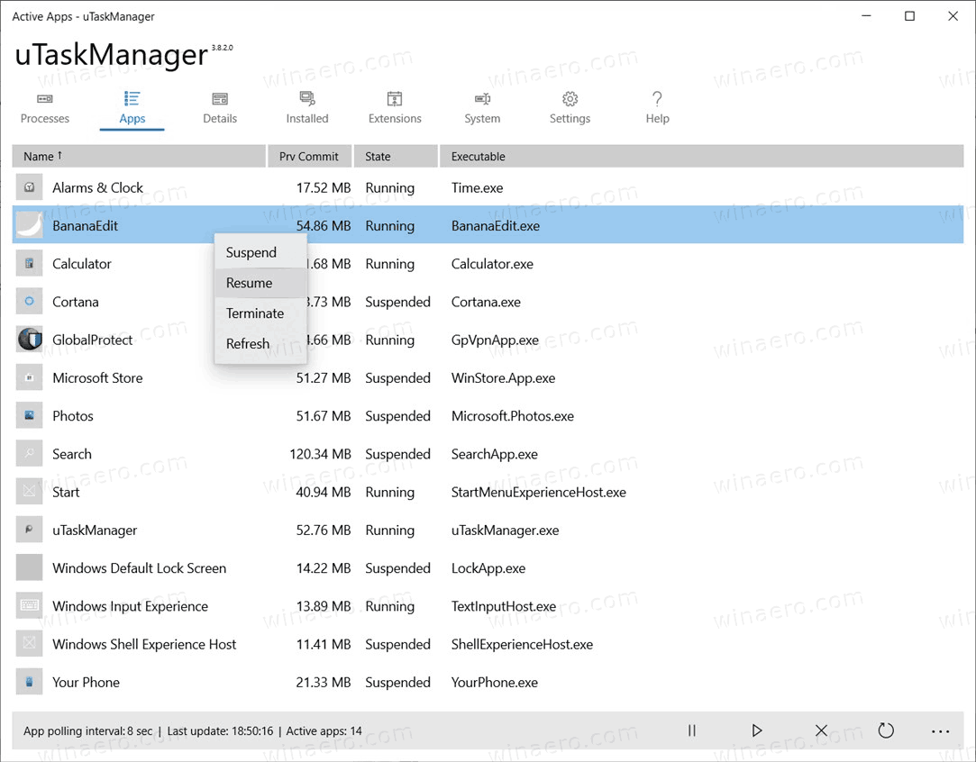 uTaskManager je nadomestna različica upravitelja opravil aplikacije Store