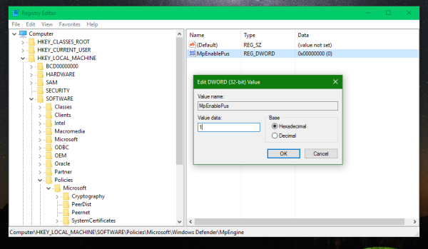 V programe Windows Defender povoľte funkciu Anti-Adware