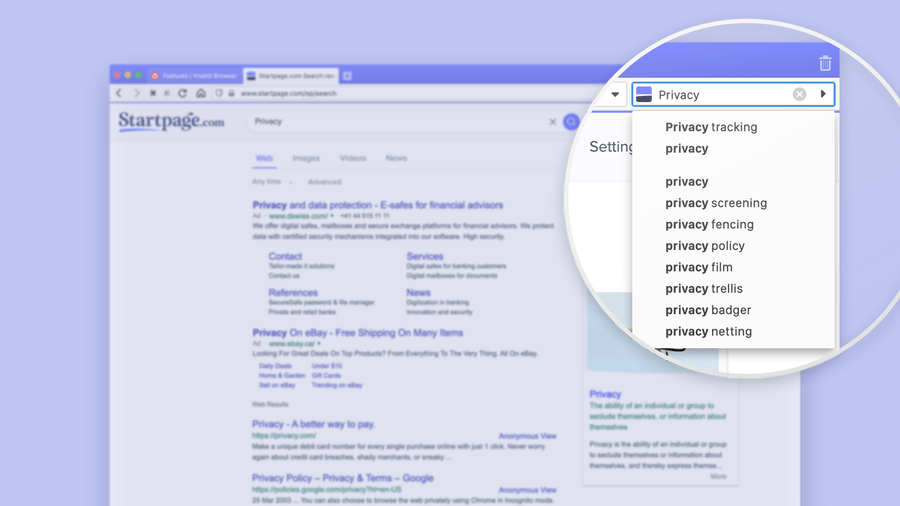 Prohlížeč Vivaldi přijímá možnost Startpage Search Engine