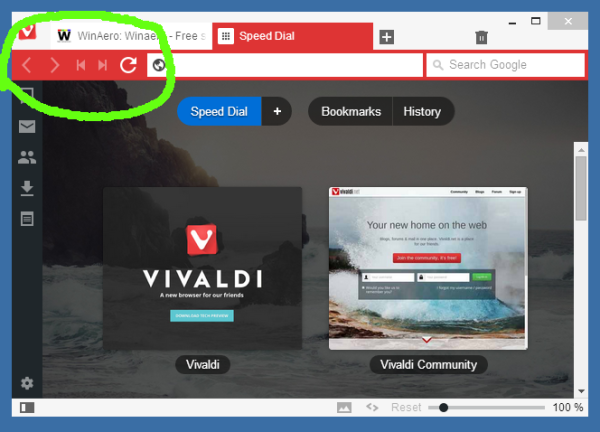 Rimuovi il pulsante Home dal browser Vivaldi