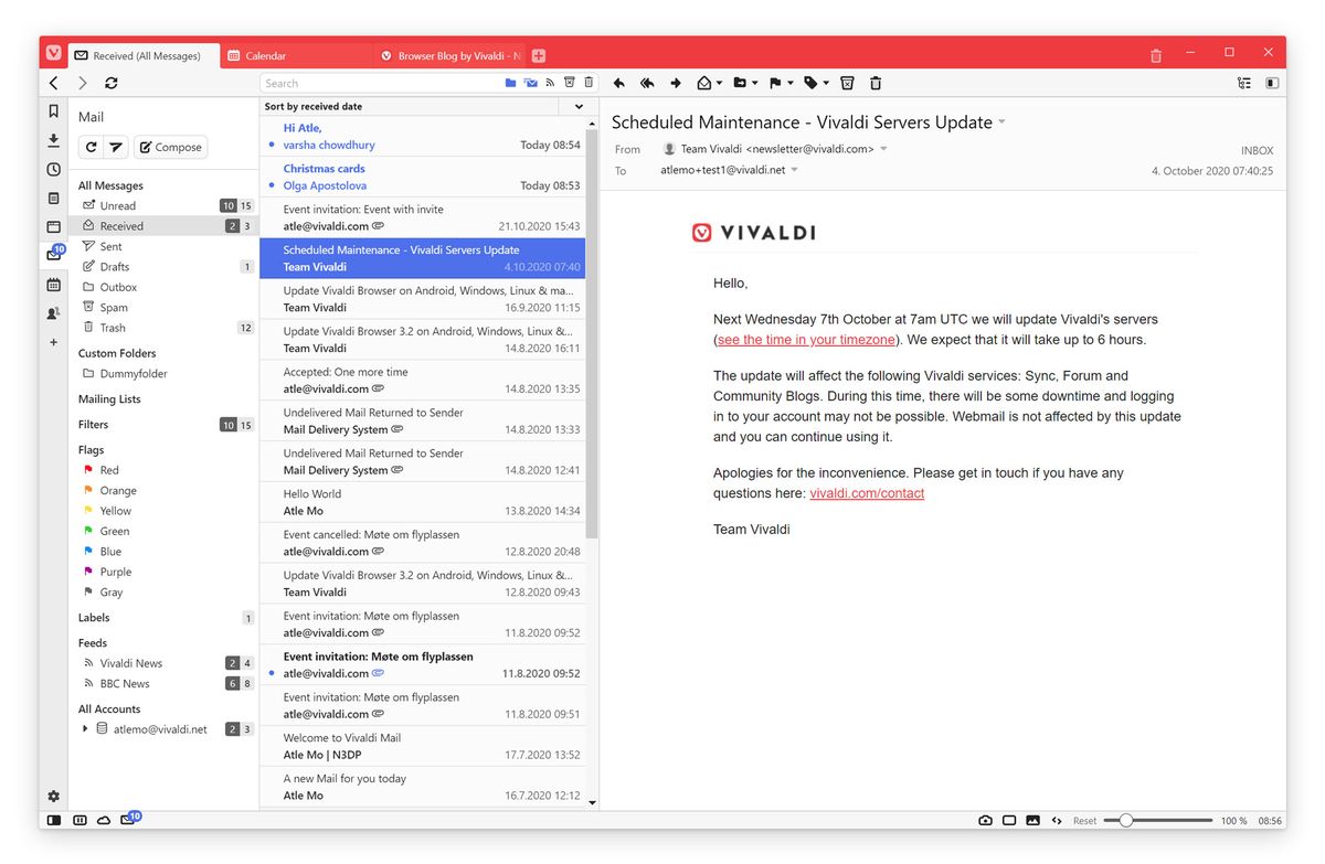 Vivaldi pokreće čitač pošte, kalendara i RSS feeda