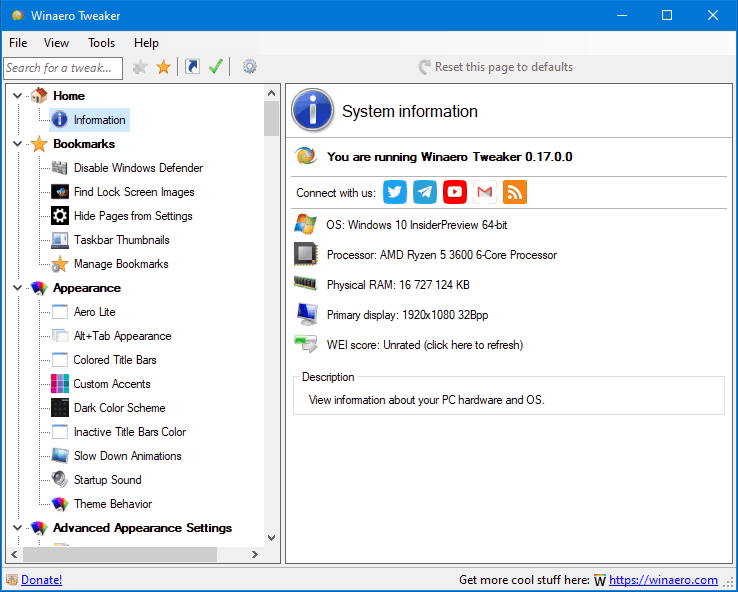 Winaero Tweaker 0.17 זמין