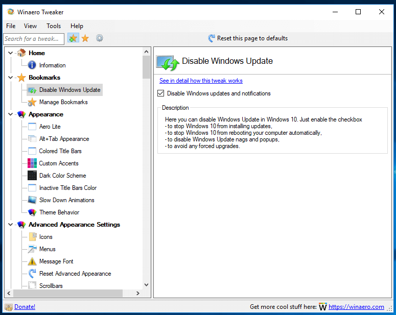 Winaero Tweaker 0.10 está listo para Windows 10 versión 1803