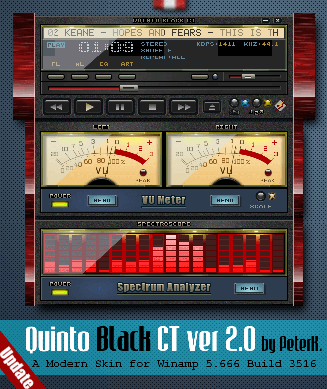 Quinto Black CT 2.0 Winamp Skin: Cải tiến giao diện người dùng