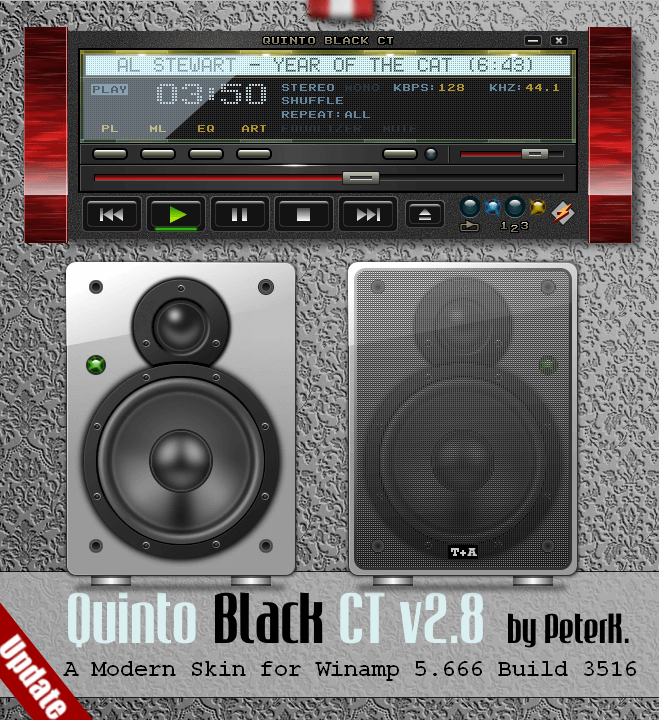Quinto Black CT v2.8 untuk Winamp menambahkan speaker keren