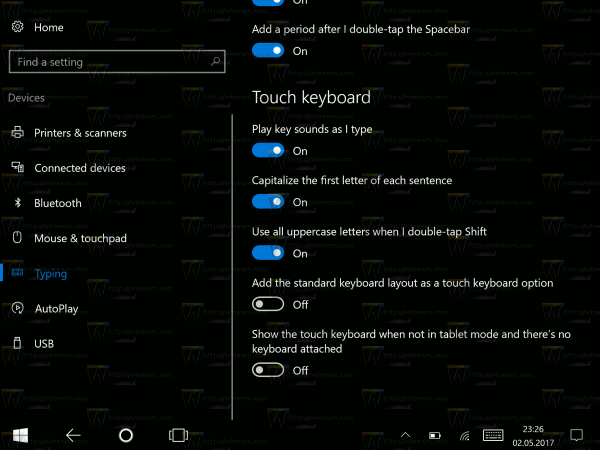 Inaktivera typljud i Touch-tangentbord i Windows 10