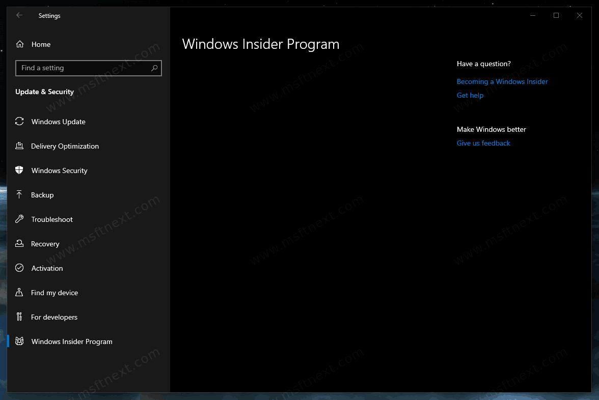 A Fix Insider Program Settings oldala üres vagy üres a Windows 10 rendszerben