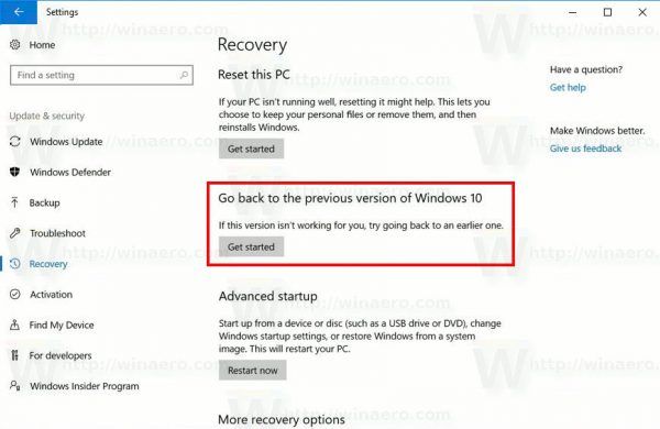 Как да деинсталирам Windows 10 версия 1803