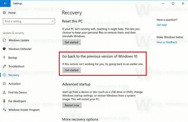 Cách gỡ cài đặt Windows 10 phiên bản 1803