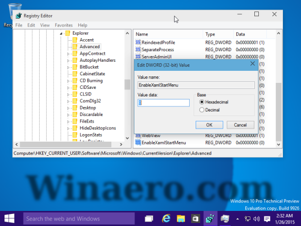 Alternar entre o antigo e o novo menu Iniciar no Windows 10 build 9926