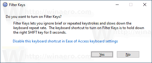Activați sau dezactivați tastele de filtrare în Windows 10
