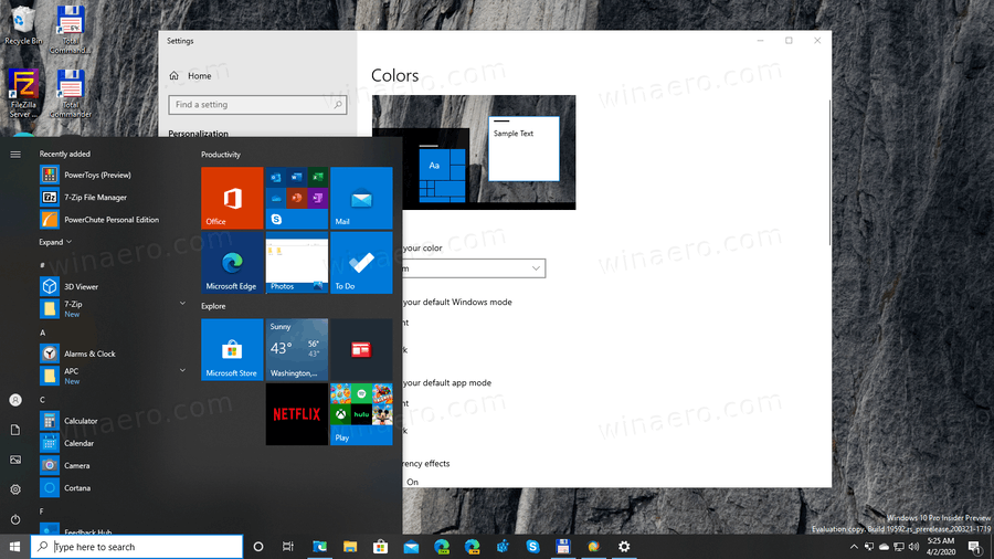 Aktivera eller inaktivera transparenseffekter i Windows 10