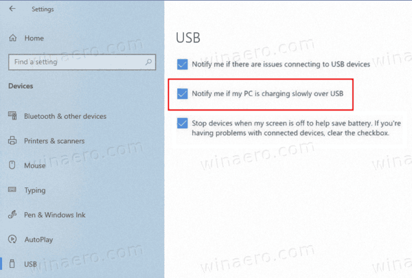 Schakel het opladen van de pc langzaam in of uit via USB-melding in Windows 10