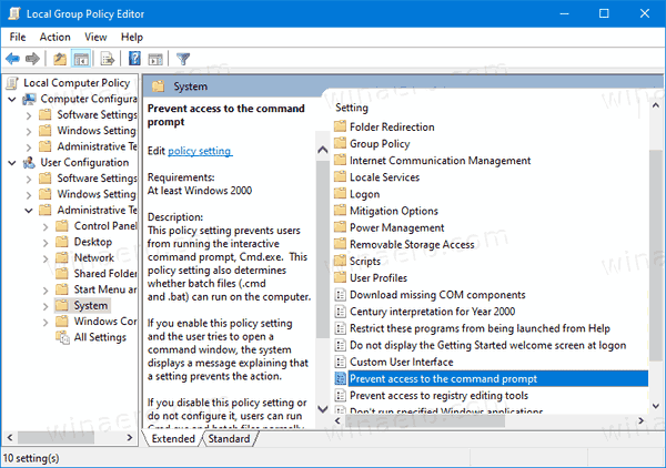 Tắt Command Prompt trong Windows 10