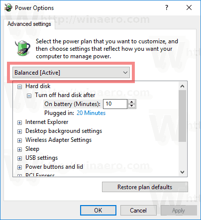 Windows 10에서 전원 계획 기본 설정을 복원하는 방법