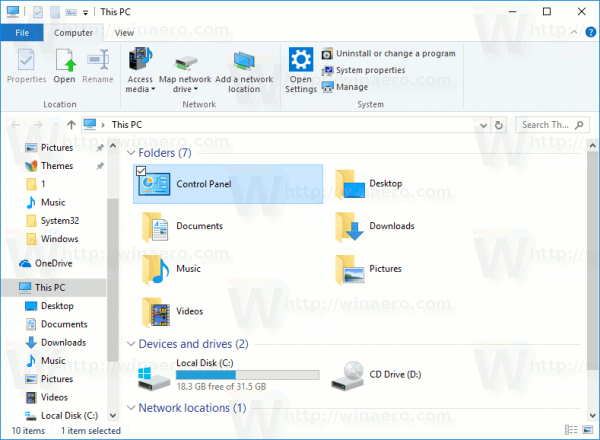 Ajouter le panneau de configuration à ce PC sous Windows 10