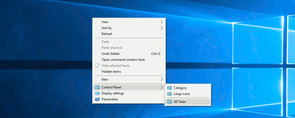 הוסף את תפריט ההקשר של לוח הבקרה ב- Windows 10