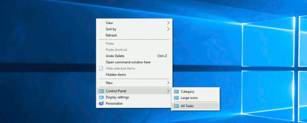 Voeg het contextmenu van het Configuratiescherm toe in Windows 10