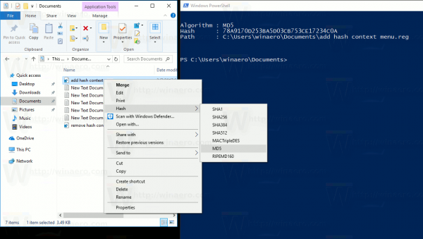 Adăugați meniul contextual Hash File în Windows 10