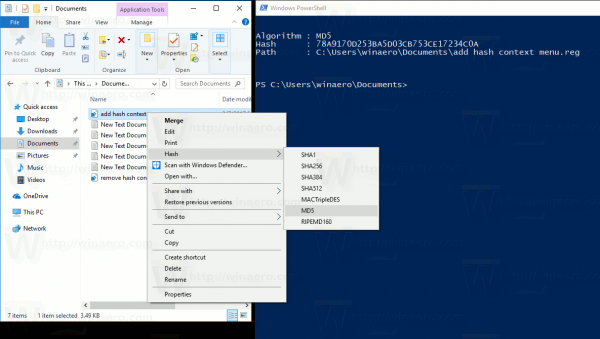 Pridajte kontextovú ponuku Hash súboru v systéme Windows 10