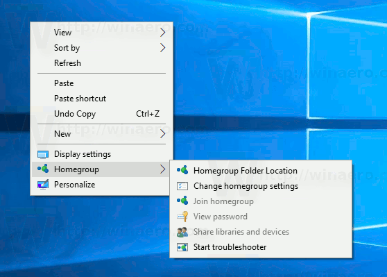 Ajouter le menu contextuel du groupe résidentiel dans Windows 10